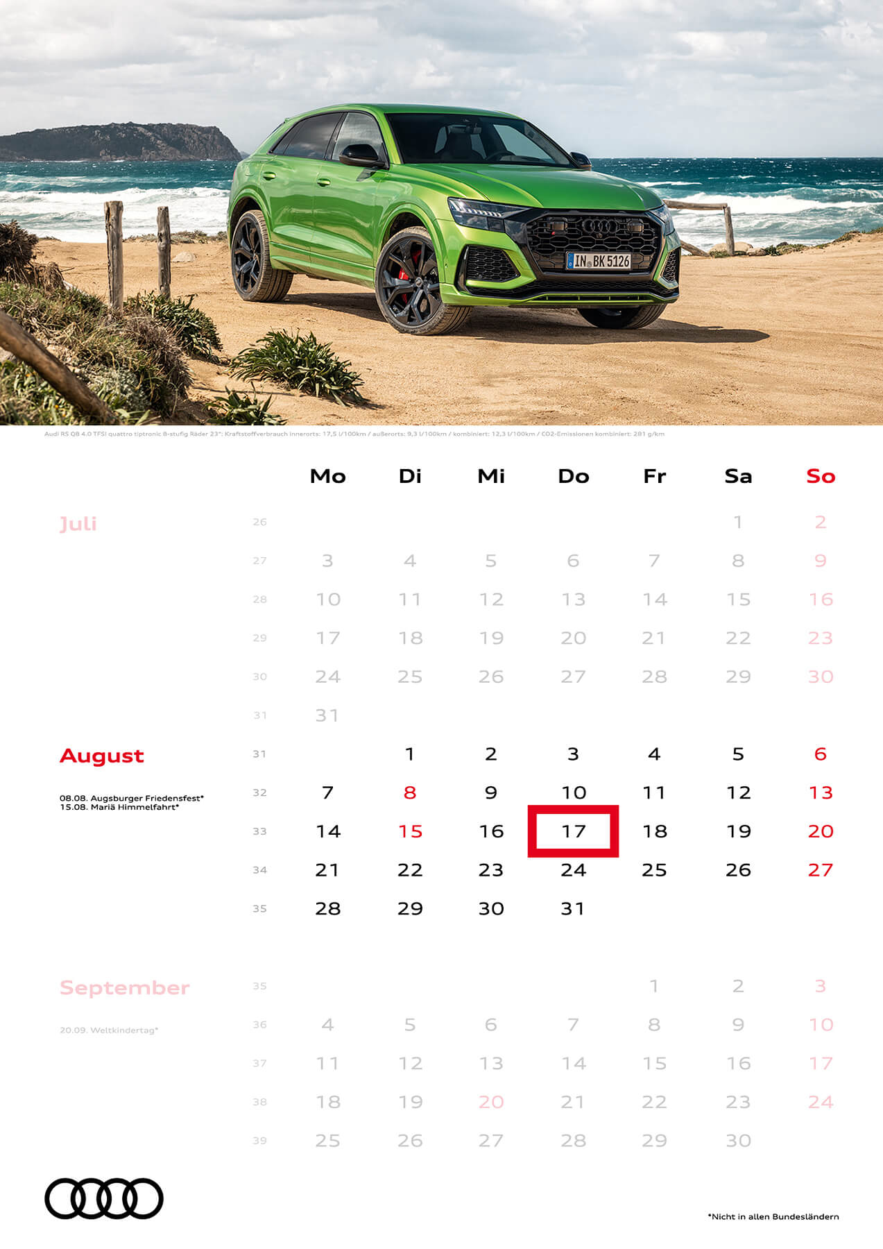 Audi 3-Monatskalender 2023 A3 August