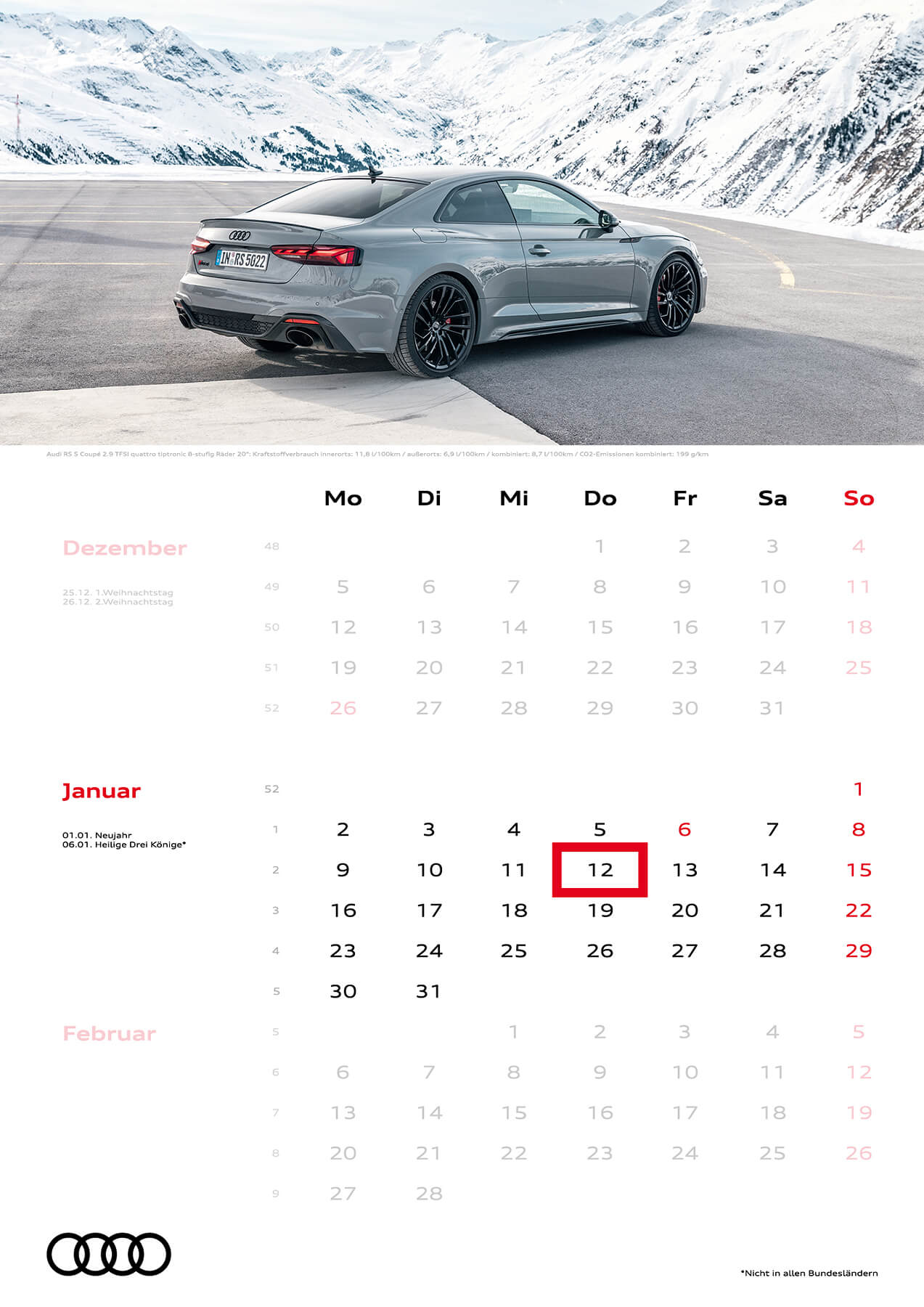 Audi 3-Monatskalender 2023 A3 Januar