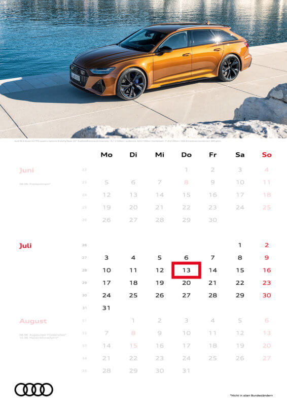 Audi 3-Monatskalender 2023 A3 Juli
