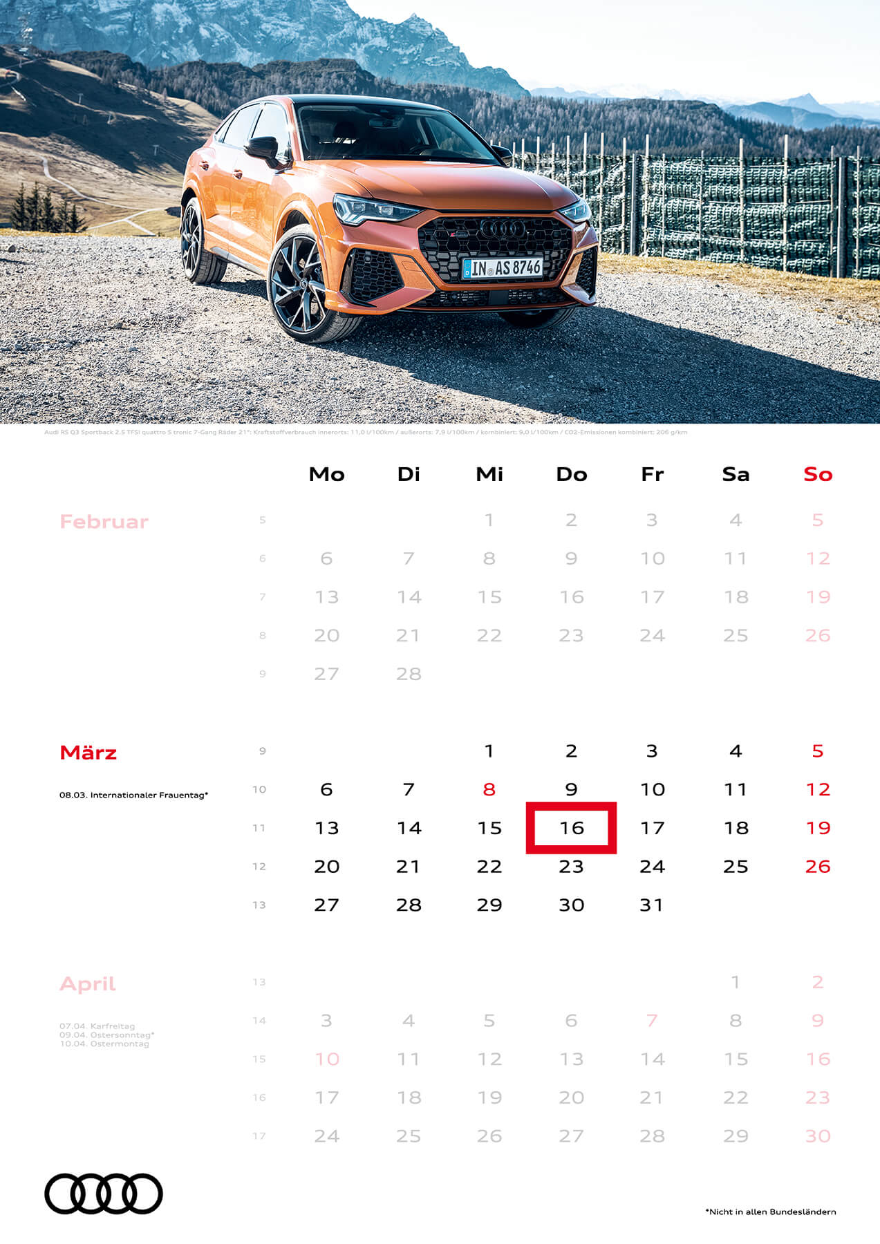 Audi 3-Monatskalender 2023 A3 März