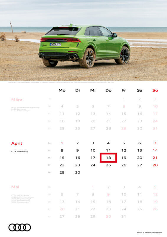 Audi 3-Monatskalender 2024 A3 April
