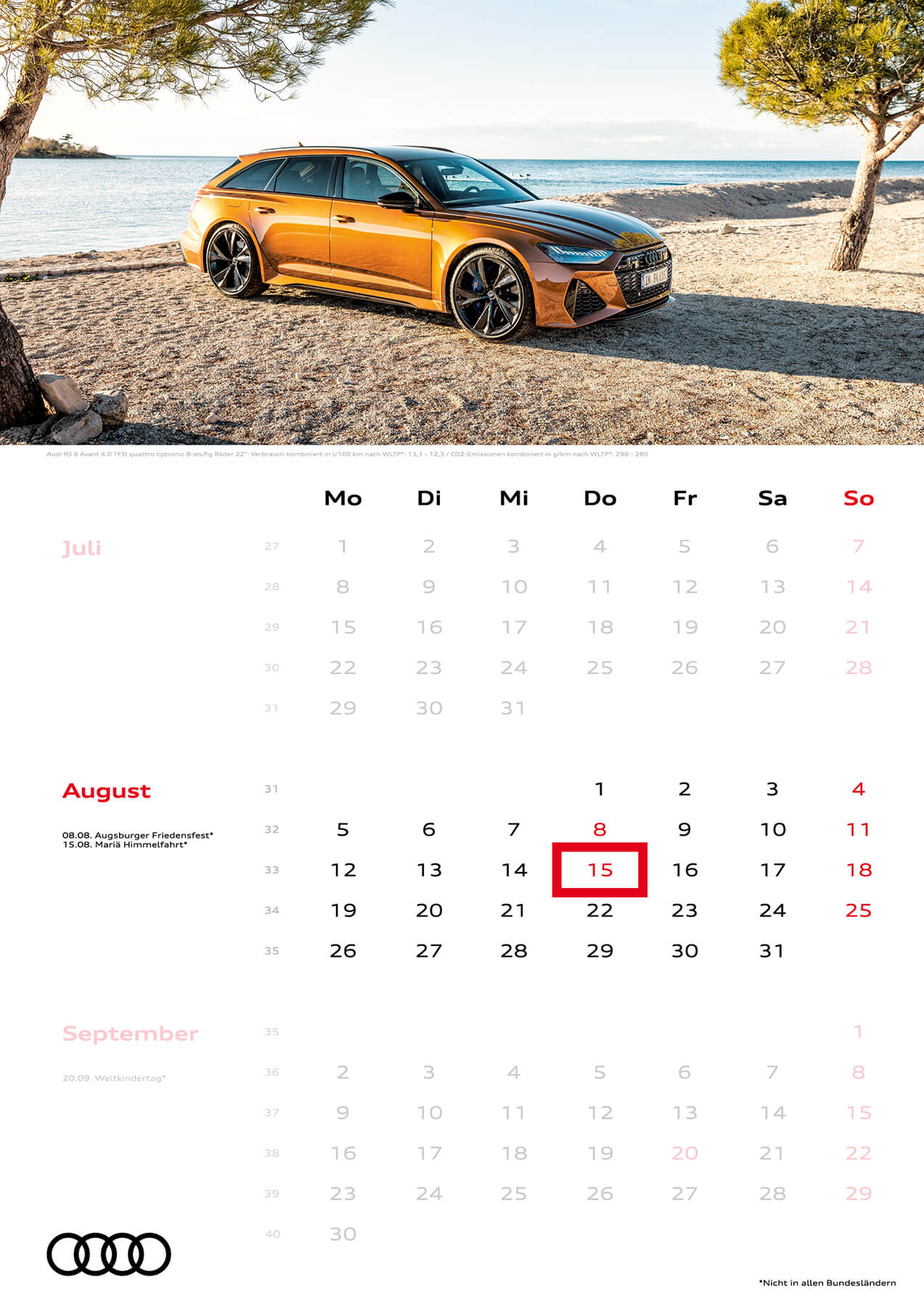 Audi 3-Monatskalender 2024 A3 August