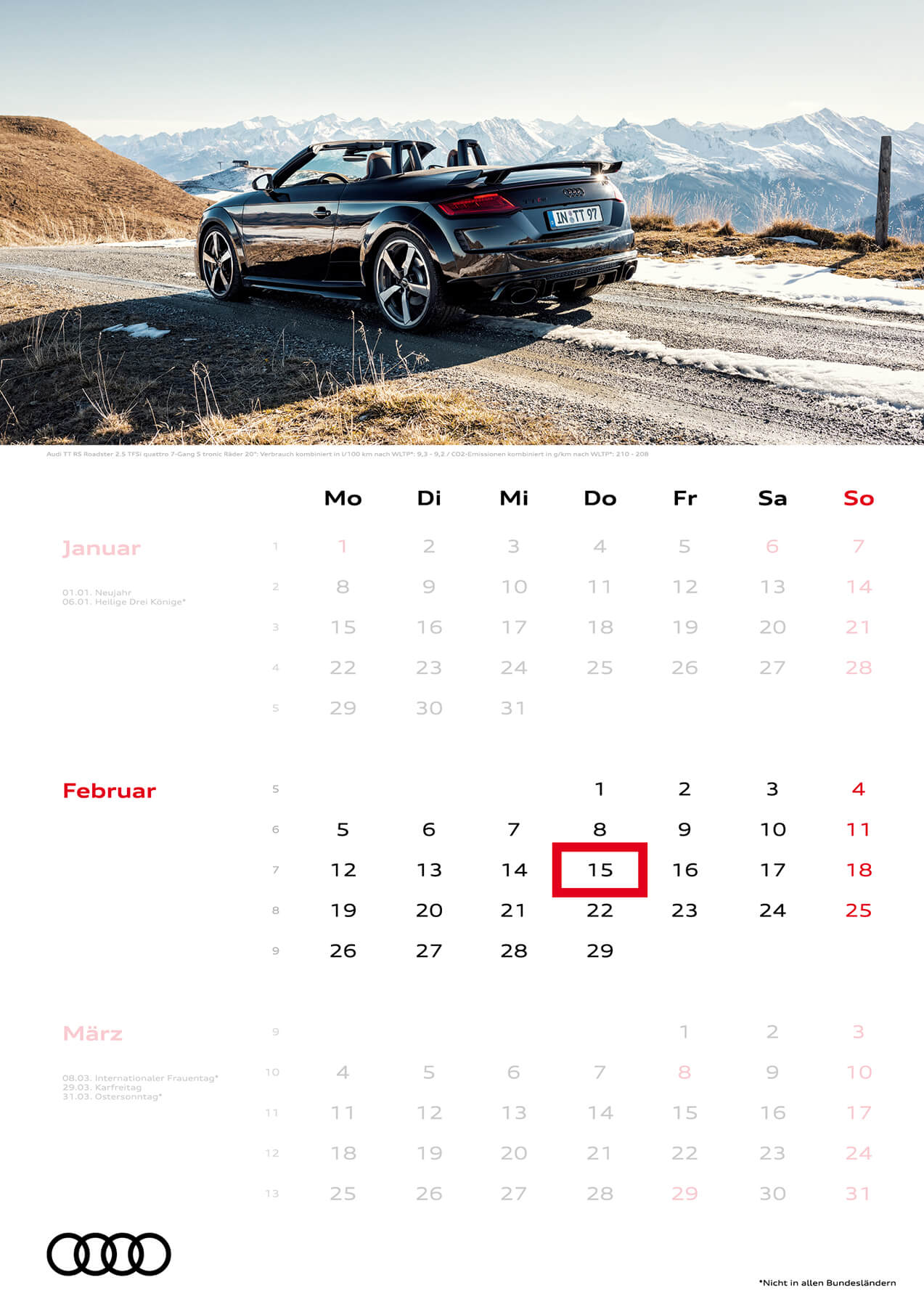 Audi 3-Monatskalender 2024 A3 Februar