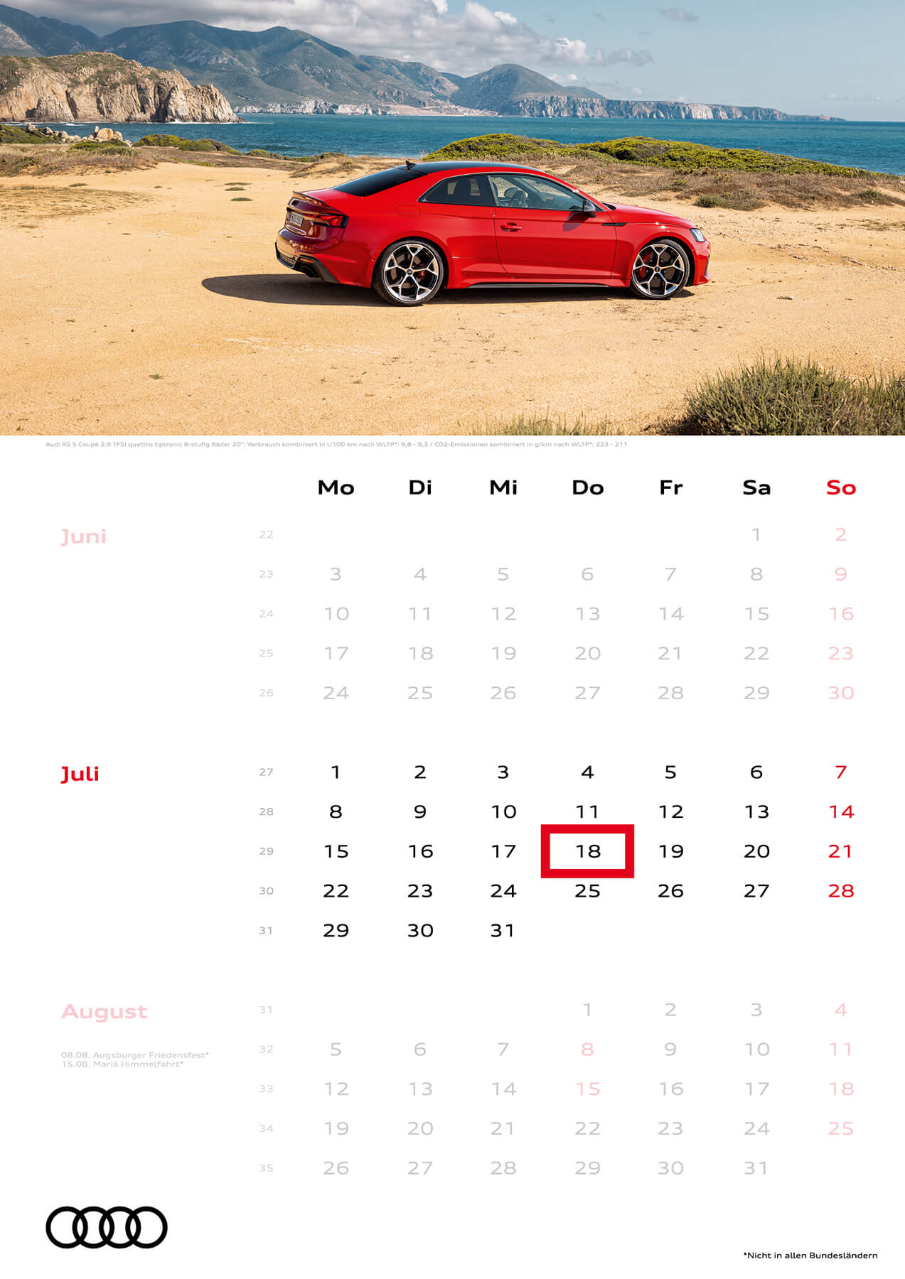 Audi 3-Monatskalender 2024 A3 Juli