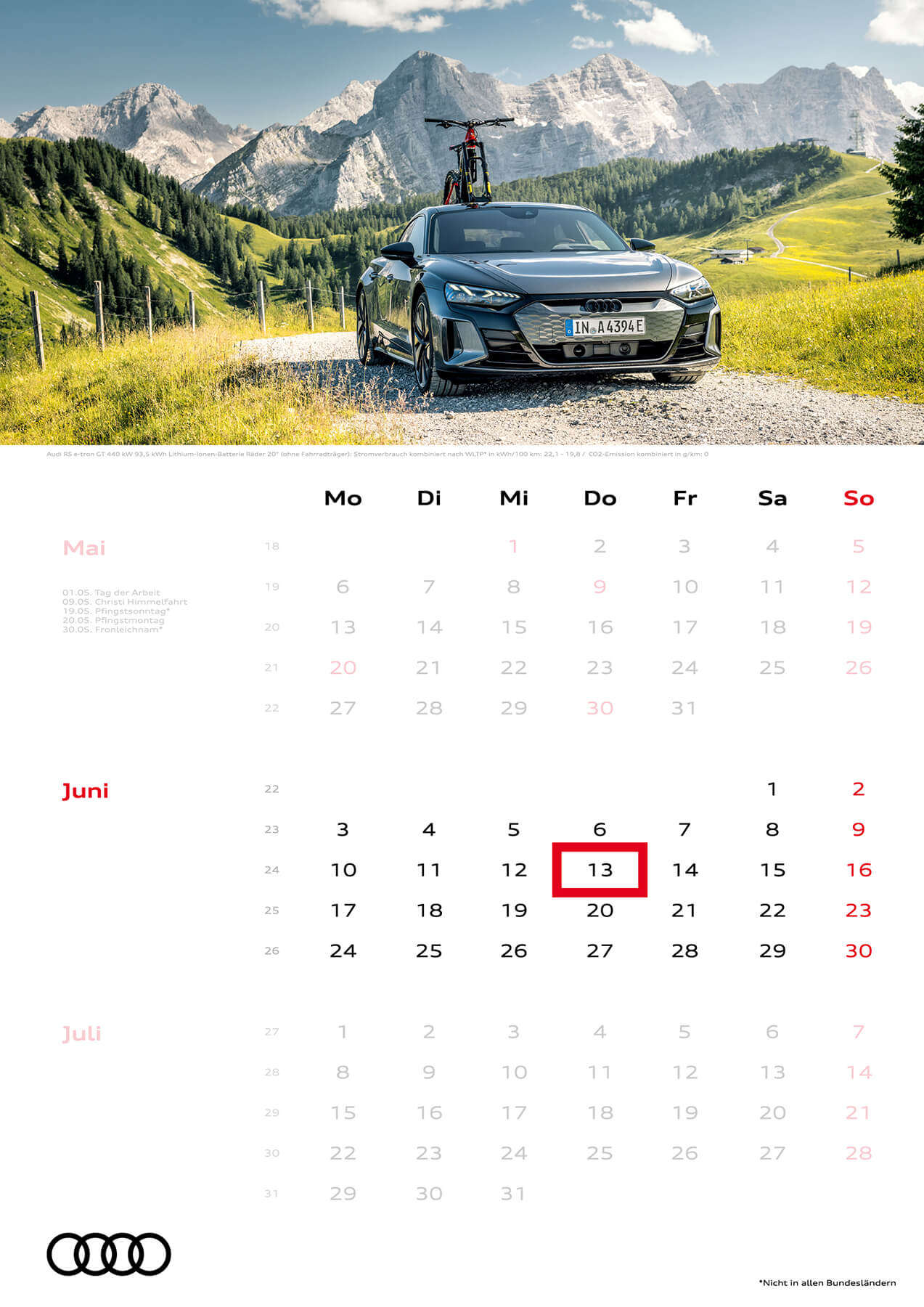 Audi 3-Monatskalender 2024 A3 Juni