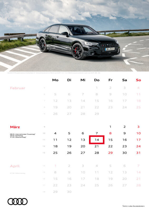 Audi 3-Monatskalender 2024 A3 März