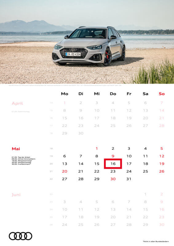Audi 3-Monatskalender 2024 A3 Mai