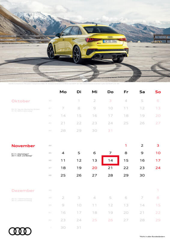 Audi 3-Monatskalender 2024 A3 November