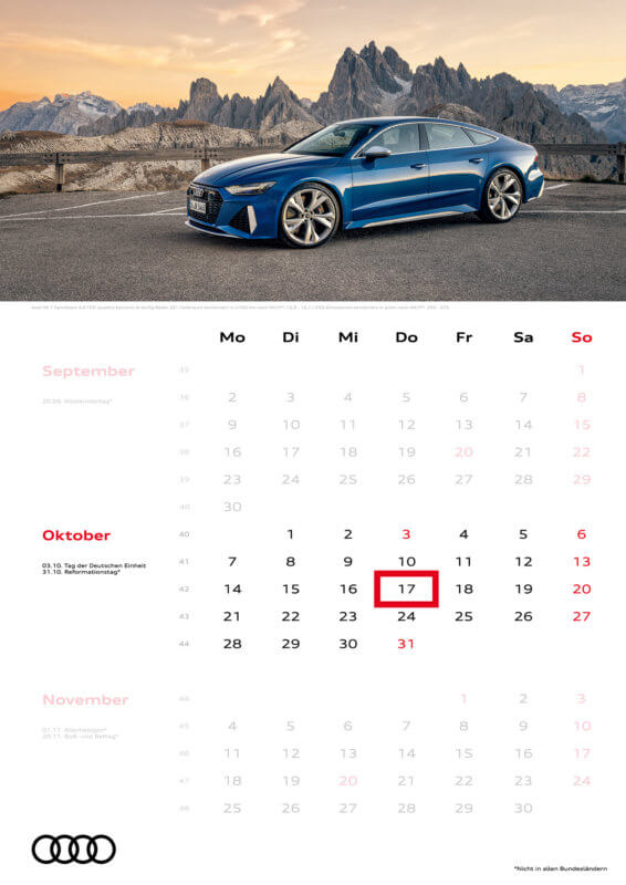 Audi 3-Monatskalender 2024 A3 Oktober