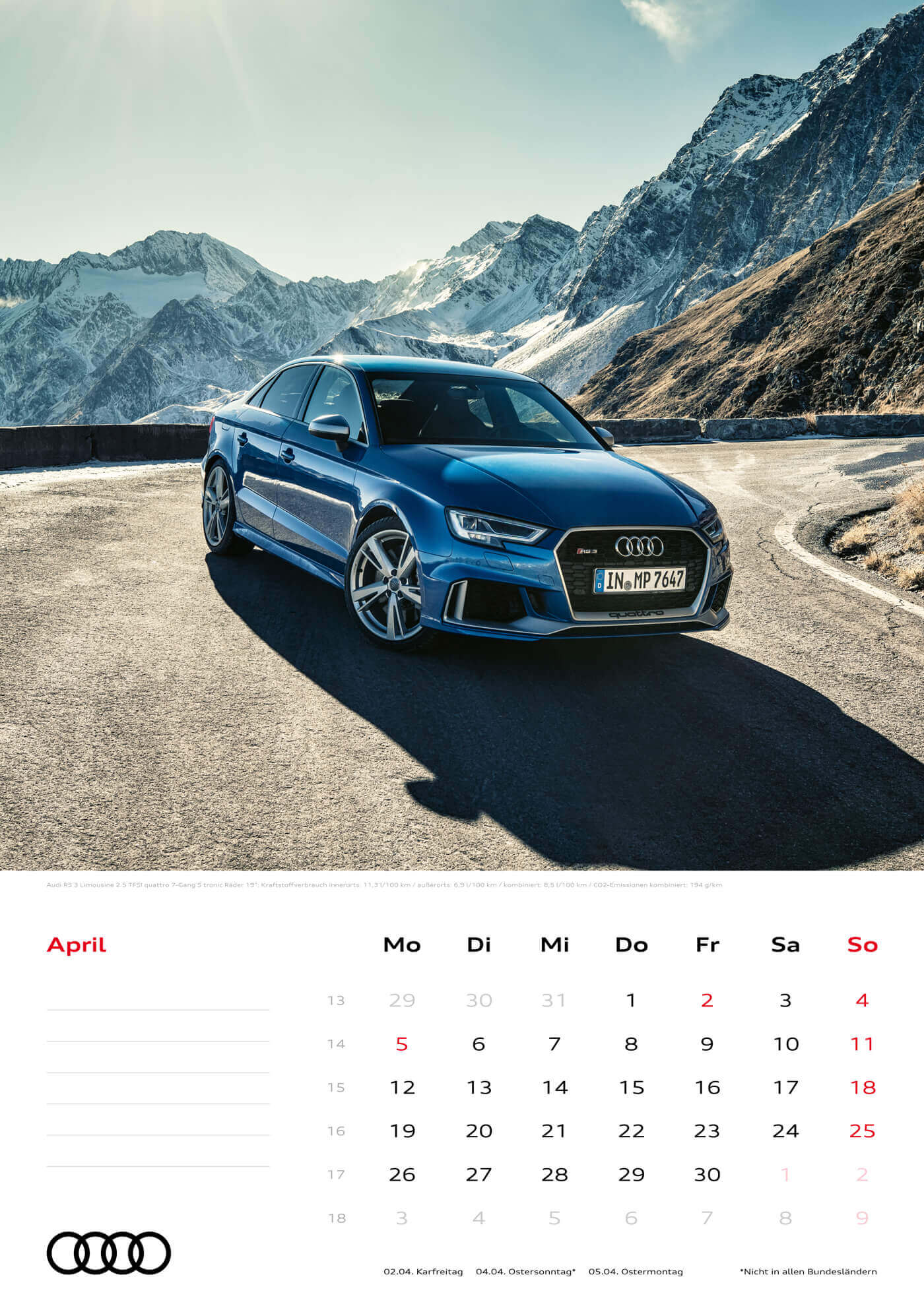 Audi Kalender 2021 - DIN A3 / Audi RS3 Limousine
