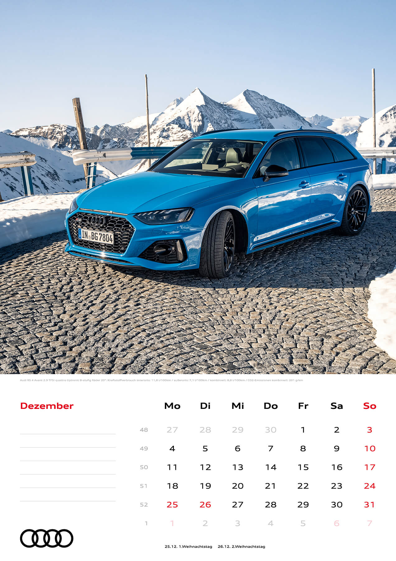 Audi Wandkalender 2023 A3 Dezember