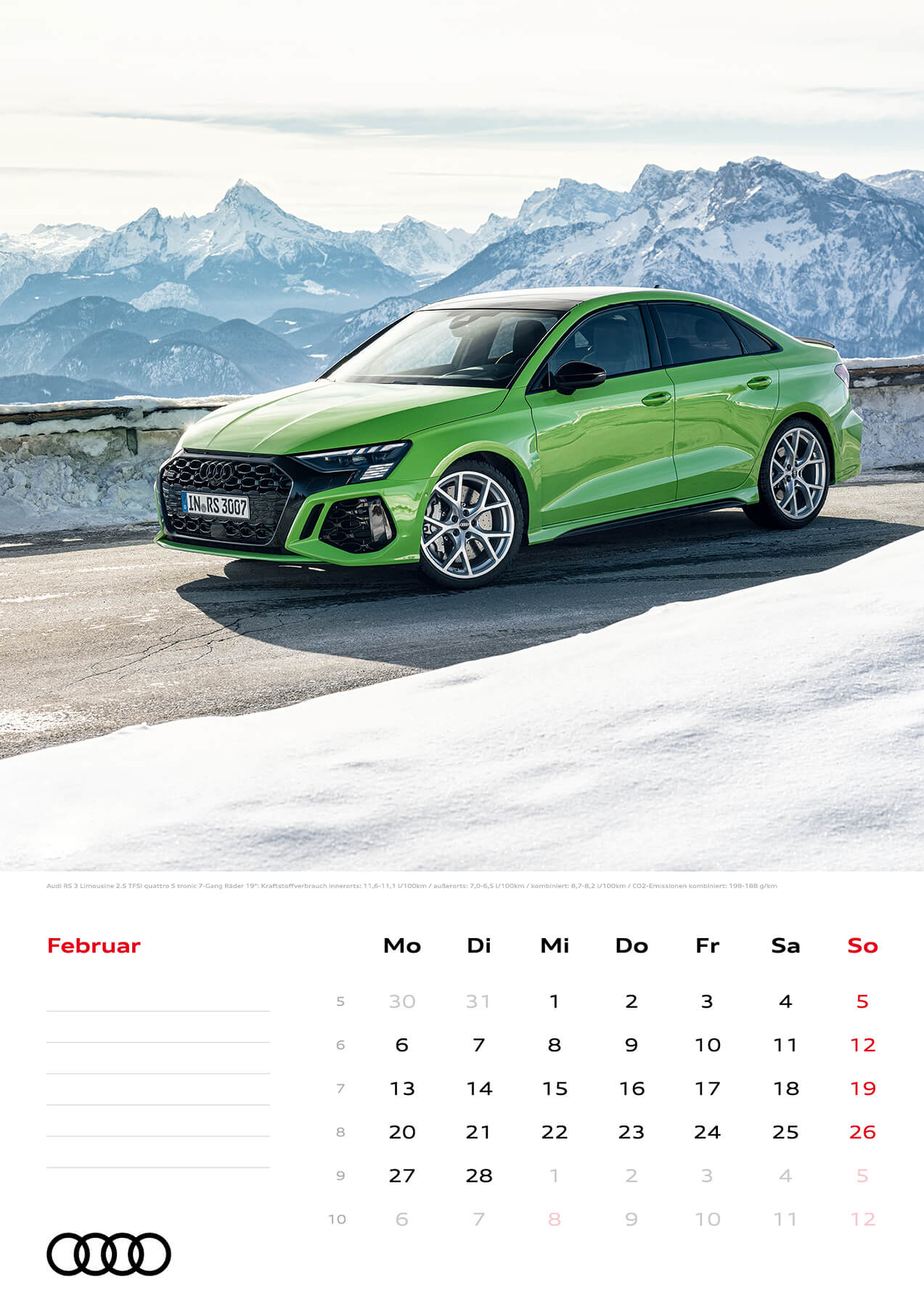 Audi Wandkalender 2023 A3 Februar