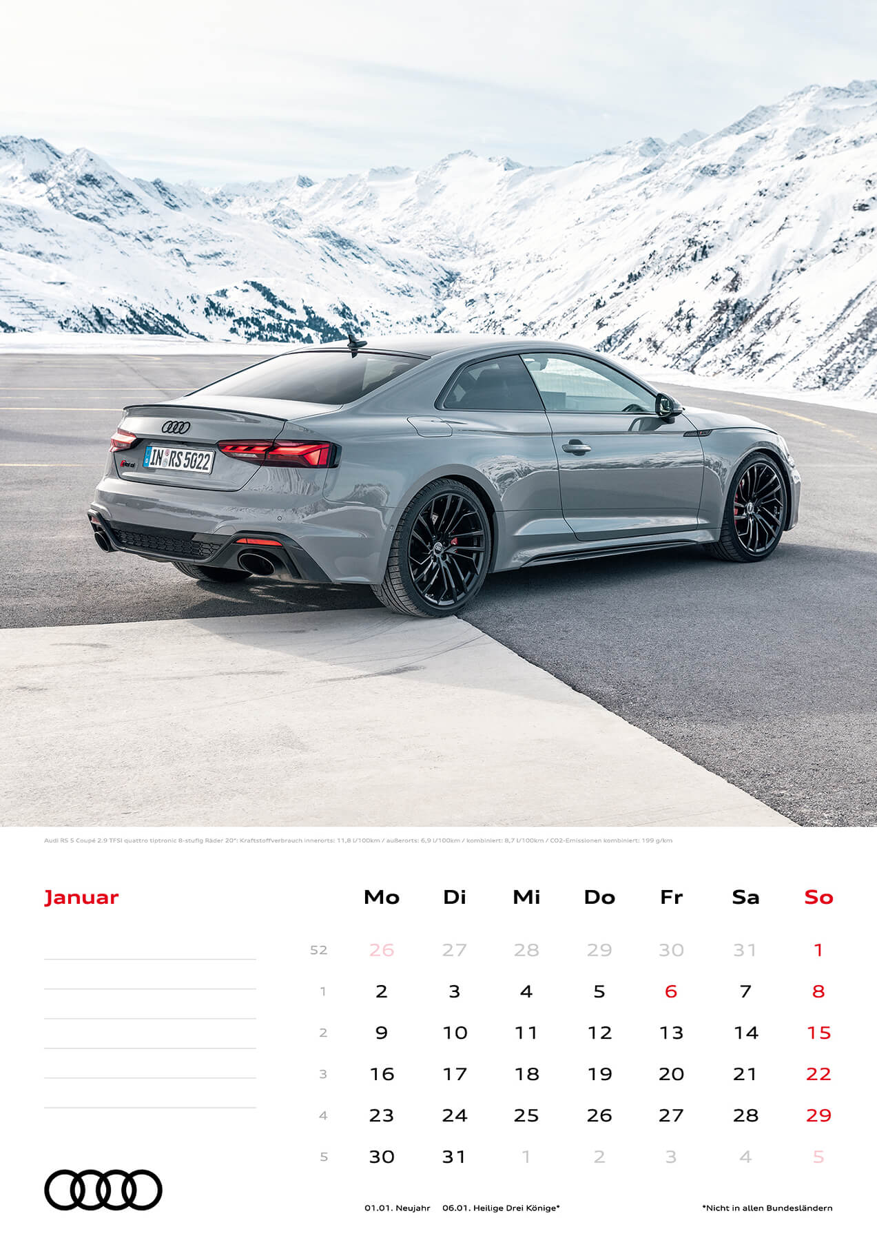 Audi Wandkalender 2023 A3 Januar