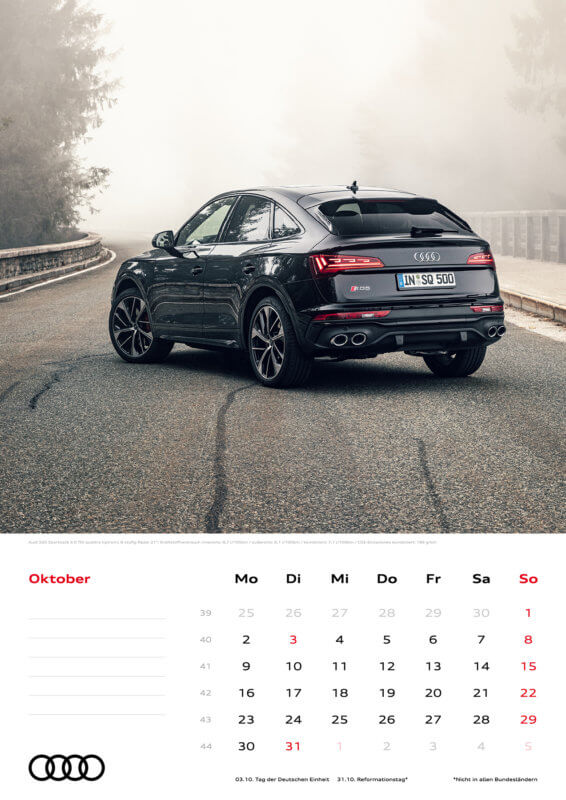 Audi Wandkalender 2023 A3 Oktober
