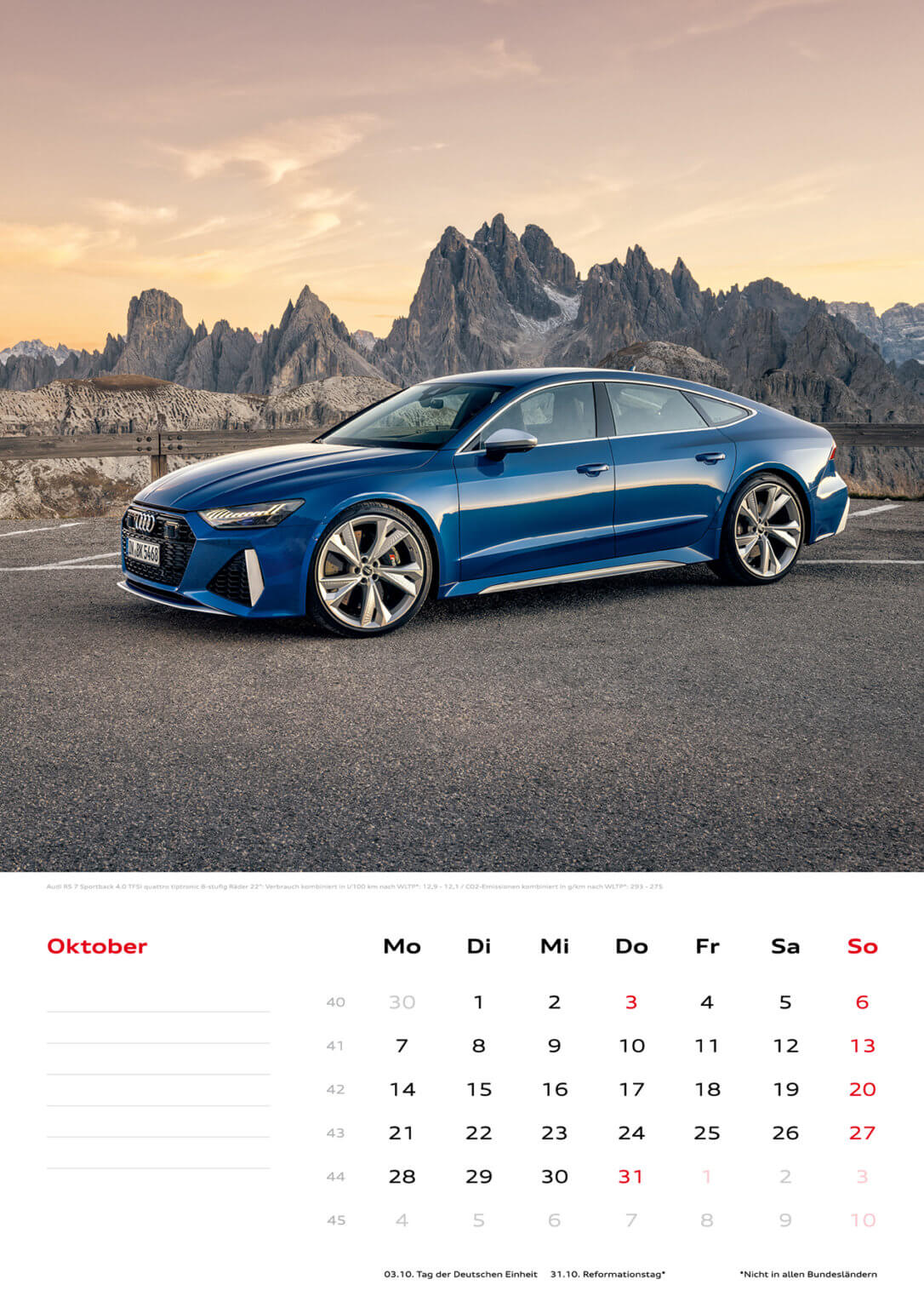 Audi Kalender 2024, DIN A3 Officially licensed by AUDI AG